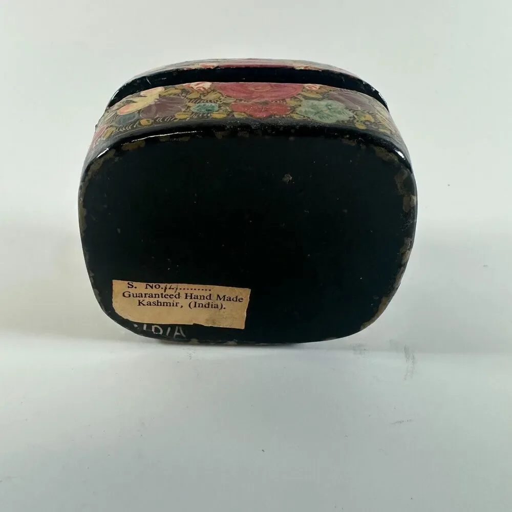 Vintage Jewelry Floral Design Trinket Box Paper Mache Made In India